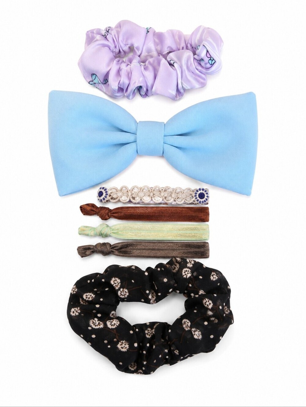 3/$25 Baby Blue Hair Bow Scrunchies and Small Beaded Barrette